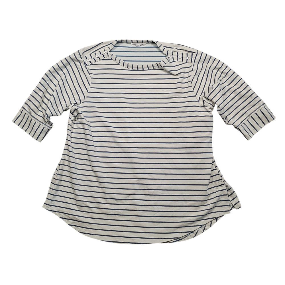 Jane + Delancey Top Women 1X Button Shoulder Striped White Blue Nautical Tee